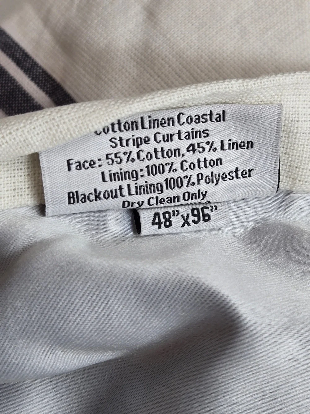 NWT QUINCE Set 2 48x96 Coastal Stripe Linen Cotton True Blackout Curtains 9232